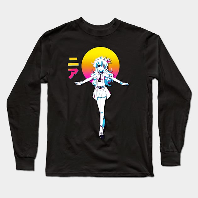 Nia Teppelin Gurren Lagann  Anime Vaporwave Long Sleeve T-Shirt by BurrolaDiore89